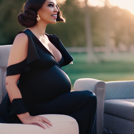  an image showcasing a confident, fashion-forward pregnant woman wearing a chic maternity jumpsuit in a formal setting