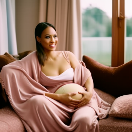 An image showcasing a pregnant woman exuding comfort and style in a chic loungewear ensemble