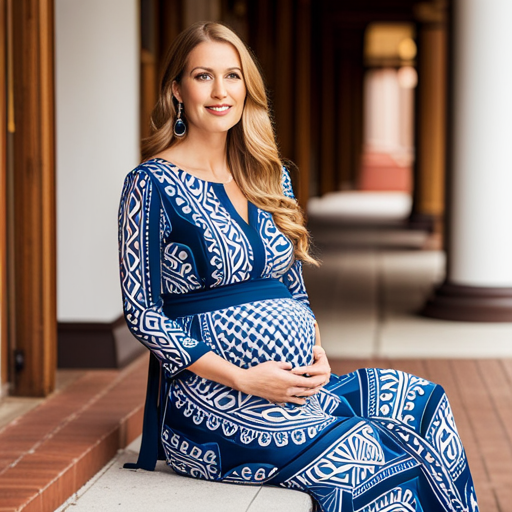 An image showcasing a radiant expecting mother wearing a beautifully coordinated maternity matching set, her bump lovingly embraced by soft, stretchy fabric
