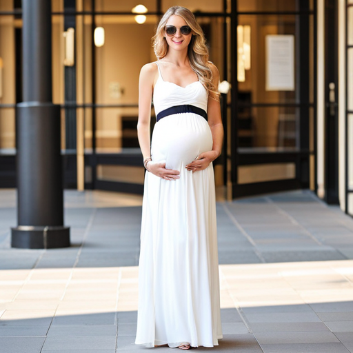 An image showcasing a pregnant woman wearing a versatile and comfortable maternity maxi skirt, highlighting its ability to effortlessly adapt to each trimester