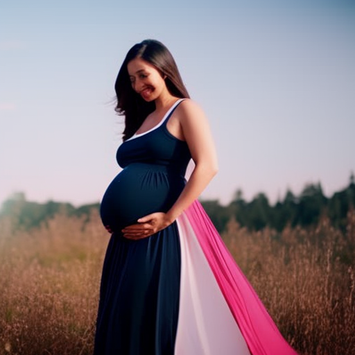 An image showcasing a radiant pregnant woman wearing a comfortable and stylish maternity midi skirt, emphasizing the effortless elegance it provides, the gentle support it offers to the growing belly, and the freedom of movement it allows for all-day comfort