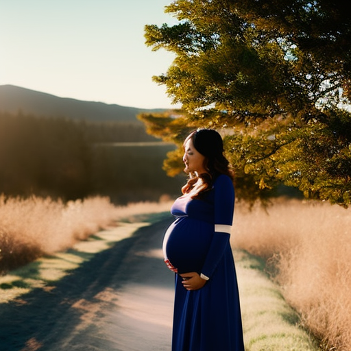 An image showcasing a radiant mother-to-be confidently donning a stylish and comfortable maternity nursing dress, seamlessly transitioning from her pregnancy to postpartum journey