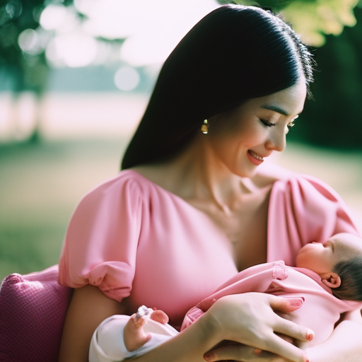An image showcasing a breastfeeding mother effortlessly nursing her baby in a stylish and comfortable maternity nursing dress