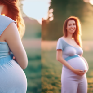 An image that showcases a radiant pregnant woman wearing trendy maternity overalls, her baby bump accentuated by the fitted denim