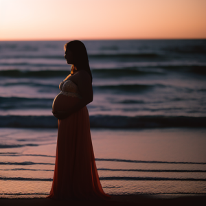 the ethereal beauty of motherhood in a surreal sunset silhouette