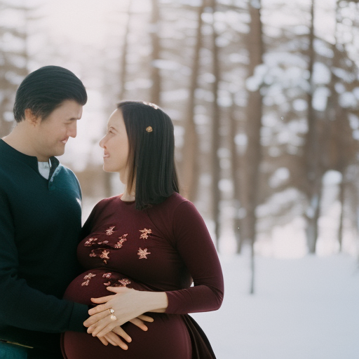  the tender connection between expecting parents with a captivating image of a couple standing side by side, hands gently cradling the baby bump, their eyes locked in a loving gaze