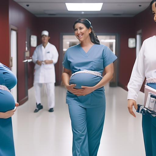 An image showcasing a close-up of maternity scrubs with features like expandable waistbands, adjustable drawstrings, and stretchy fabric that provides comfort and flexibility for expecting mothers