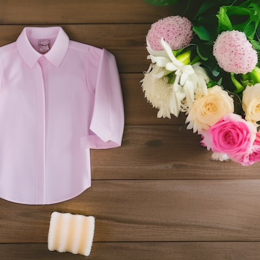 An image showcasing a neatly folded, pastel-colored maternity shirt on a pristine wooden surface
