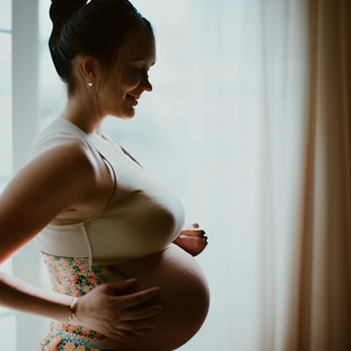 An image showcasing a pregnant woman comfortably wearing maternity shorts with an adjustable elastic waistband, stretchy fabric, and a supportive belly panel, emphasizing the importance of these must-have features for expecting mothers