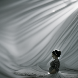 the ethereal beauty of motherhood with an enchanting image of a maternity skirt gently draping over a blossoming belly