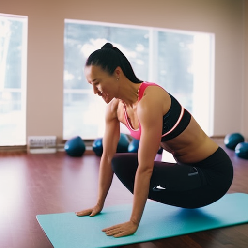 An image showcasing a woman confidently exercising in a pair of maternity workout leggings, highlighting their supportive belly panel, moisture-wicking fabric, and flattering fit