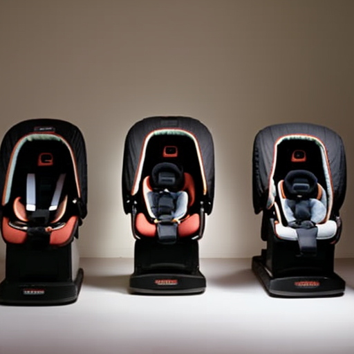 An image showcasing the evolution of car seats, from rear-facing infant carriers to forward-facing and booster seats, demonstrating the progression of age-appropriate restraint systems for children
