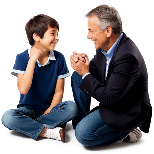 An image showcasing a parent and a middle schooler engaged in active listening, sitting face to face with open body language, displaying empathy and understanding during a conversation