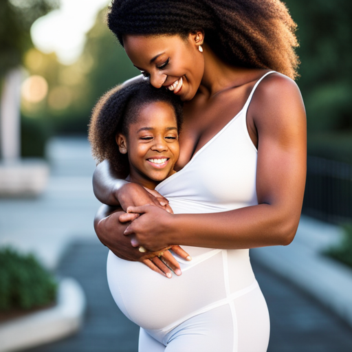 An image featuring a joyful mother cradling her baby in her arms, confidently embracing her postpartum body