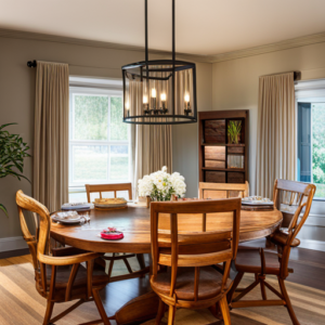 An image featuring four generations gathered around a large, rustic dining table