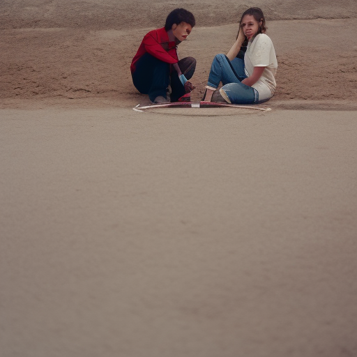 An image depicting two teenagers discussing their personal space, with one drawing an invisible line on the ground, emphasizing the importance of setting boundaries in teen relationships