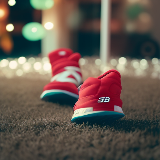 An image showcasing a pair of adorable New Balance baby shoes, with a playful and energetic baby exploring the world around them