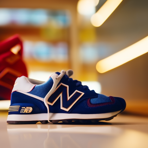 An image showcasing a pair of vibrant New Balance baby shoes, placed on a soft, clean cloth