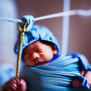 the heartwarming moment of a newborn baby boy's homecoming with an image of a tiny blue onesie delicately hanging from a clothesline, bathed in soft sunlight, evoking warmth, love, and anticipation