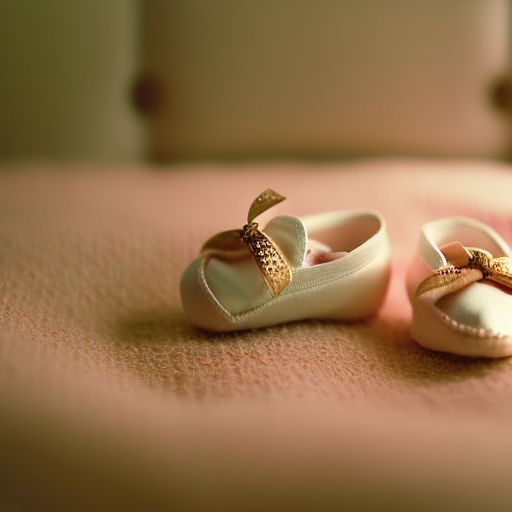 An image showcasing a pair of tiny, delicate, and intricately crafted newborn baby shoes exuding softness and tenderness