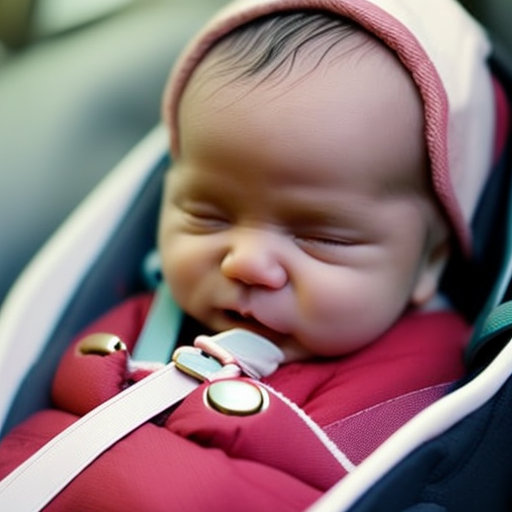 An image capturing a close-up shot of a newborn securely fastened in a rear-facing car seat, with their tiny hands gripping the straps, emphasizing the paramount importance of proper newborn car seat safety