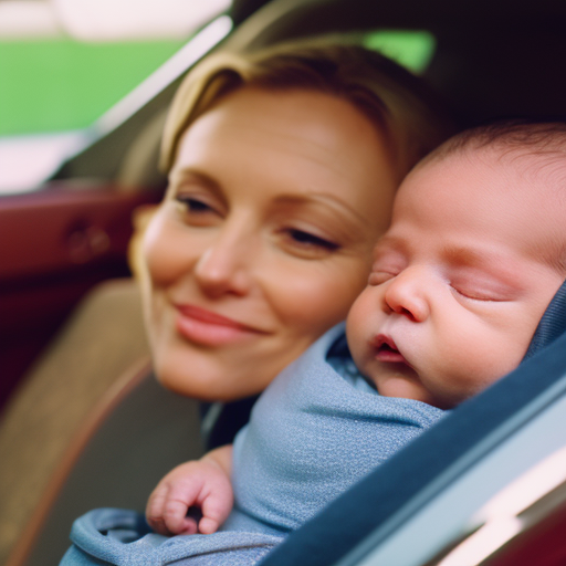 An image showcasing a contented newborn securely fastened in a rear-facing car seat, blissfully snoozing while parents carefully maneuver around common travel pitfalls such as loose objects, improper positioning, and distracted driving