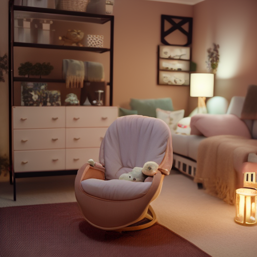 An image showcasing a cozy nursery chair from Ikea, adorned with plush cushions and a stylish throw blanket, surrounded by a serene nursery setting complete with charming decor and soothing colors