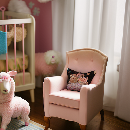 An image showcasing a cozy Nursery Chair from Ikea, adorned with a soft pastel throw pillow featuring delicate floral patterns