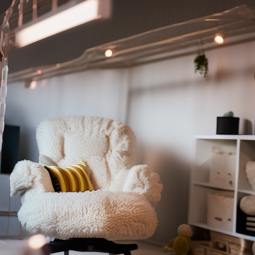 An image showcasing a comfortable Ikea nursery chair surrounded by soft, plush cushions and a cozy blanket, juxtaposed against an empty, clutter-free space to highlight the pros and cons of choosing an Ikea nursery chair