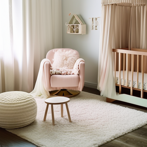 An image showcasing a cozy nursery chair from Ikea, adorned with plush cushions in pastel hues