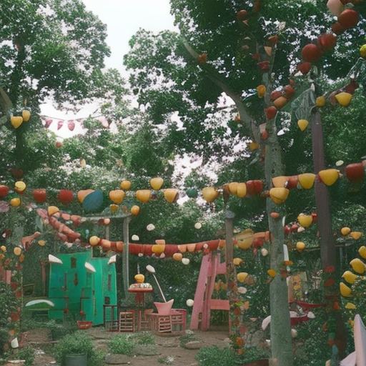 a vibrant garden with children laughing and exploring