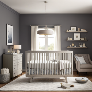 An image capturing a serene nursery bathed in dim, warm light
