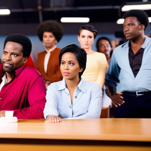 An image featuring a diverse group of individuals, both men and women, anxiously awaiting the results of a paternity test