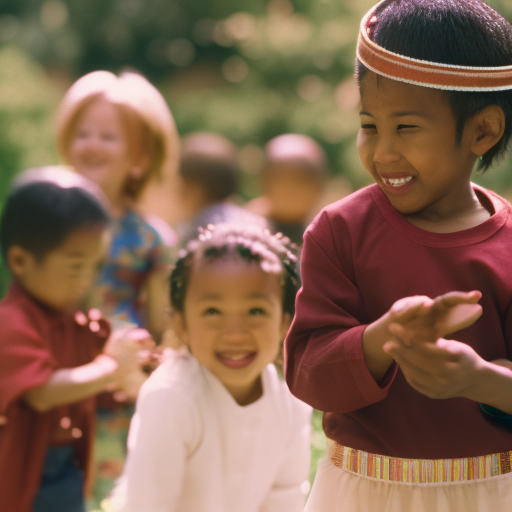 An image depicting children of different ethnicities, genders, and abilities happily engaged in a playdate, fostering empathy and understanding
