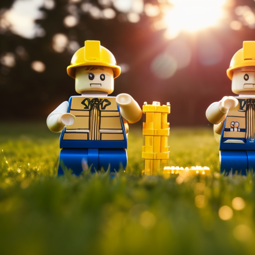 An image of two children sitting on a grassy field, engrossed in building a complex Lego structure together