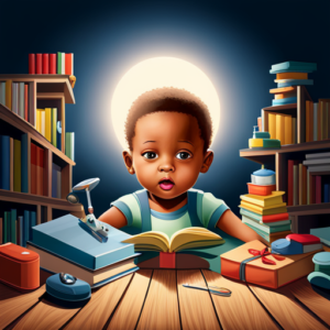 An image depicting a baby surrounded by toys, books, and educational tools while a protective shield guards them from explicit content, emphasizing the importance of safeguarding their innocence and fostering a healthy environment