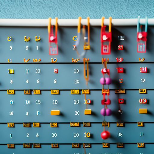 An image of a colorful calendar hanging on a wall, with labeled sections for morning, afternoon, and evening routines