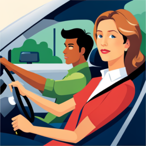 An image capturing a nervous teen clutching a driver's manual, sitting behind the wheel of a car, while a patient driving instructor observes their every move, emphasizing the anticipation and preparation for the teen driving test