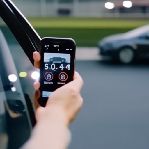 An image showcasing a person using a smartphone app to remotely unlock their car doors, with the app interface clearly visible on the phone screen, emphasizing the convenience and effectiveness of this method for preventing accidental car lock-ins