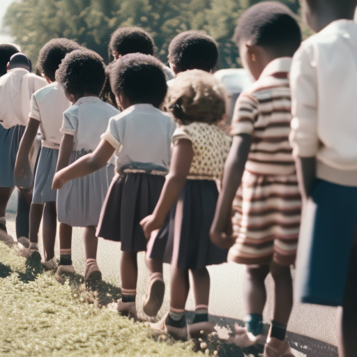 An image of a diverse group of children confidently walking away from a parked car, with their heads held high and arms linked, symbolizing strength and unity