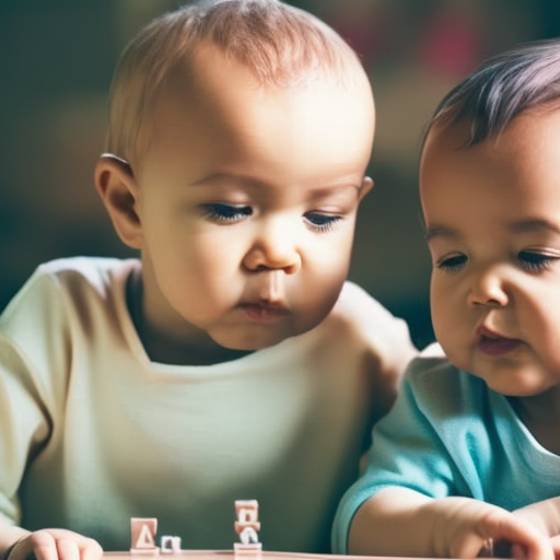 An image of two toddlers sitting together, engrossed in a puzzle