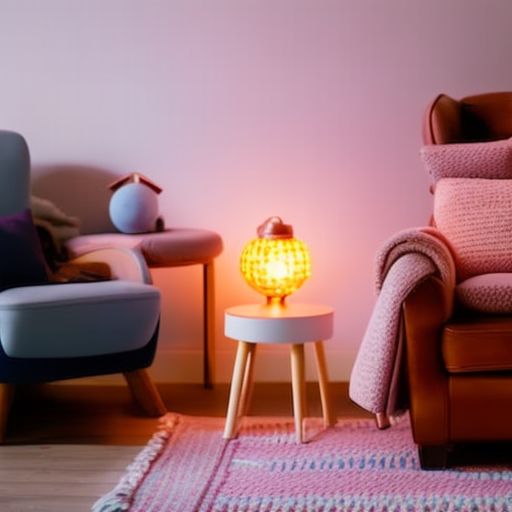And inviting image of a cuddly armchair draped with a soft, knitted blanket in soft pastel hues