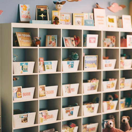 An image showcasing a cozy nursery with a diverse selection of age-appropriate board books neatly organized on a shelf