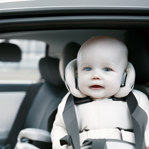 An image showcasing a rear-facing car seat with a baby securely strapped in, highlighting its superior protection through an enlarged, cushioned headrest and a reinforced neck support system