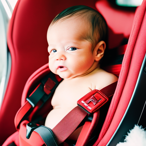 An image showcasing a newborn securely strapped into a car seat with a five-point harness system