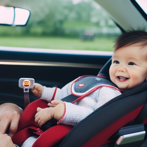 An image showcasing a smiling parent effortlessly installing a secure car seat in seconds, with clearly labeled color-coded features, intuitive buckles, and a user-friendly installation system that ensures a safe ride for newborns