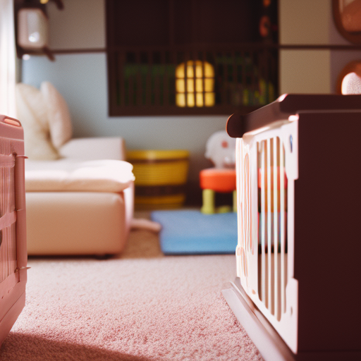 An image that showcases a cozy play area for babies and toddlers, featuring soft foam flooring, a secure baby gate, cushioned corners on furniture, outlet covers, and locked cabinet doors