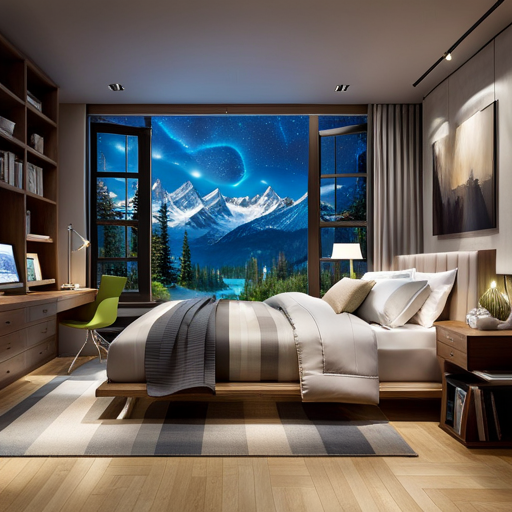 An image depicting a serene bedroom environment with a cozy bed, dimmed lights, and a bookshelf filled with books, showcasing the benefits of screen-free bedtime, such as improved focus and increased productivity