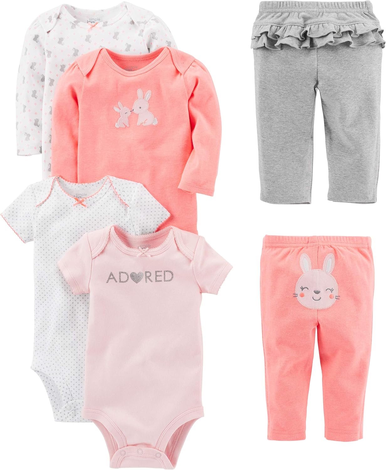 Simple Joys by Carters Baby Girls 6-Piece Bodysuits (Short and Long Sleeve) and Pants Set