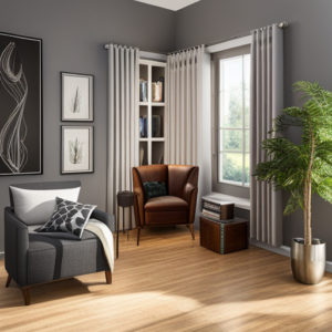 An image showcasing a cozy nook in a sunlit corner, adorned with a plush armchair, a steaming cup of coffee, and a stack of well-loved books, offering a moment of tranquility and indulgence for parents